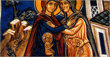 Magnificat. Nell'immagine: Visitazione della Vergine Maria ad Elisabetta, XIV secolo, Pelendri (Cipro), chiesa di Timios Stavros